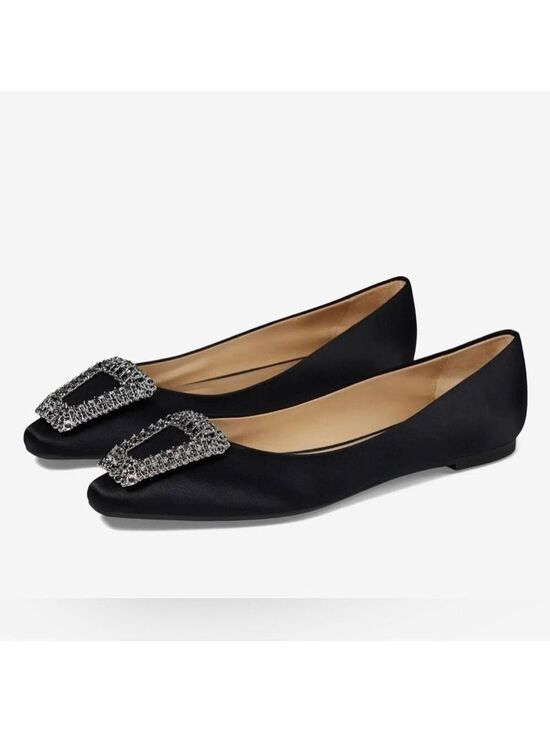 Badgley Mischka Shoes - Badgley Mischka Emerie Embellished Crystal Buckle Satin Slip on Flats NWT